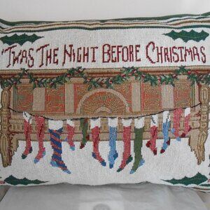 Twas The Night Before Christmas Christmas Vintage Tapestry Holiday Pillow 16x12